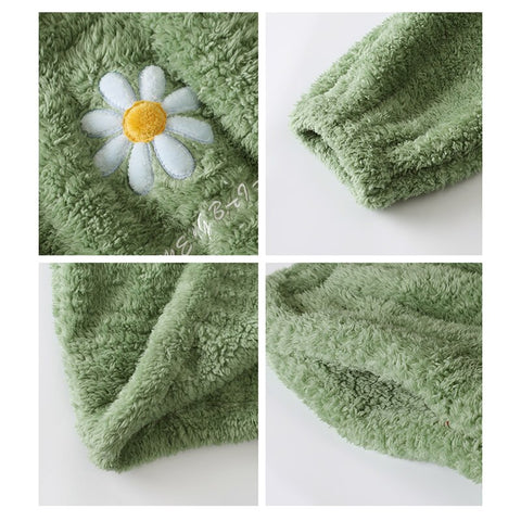 Image of Winter Warm Green Silk Pyjama Sets for Women