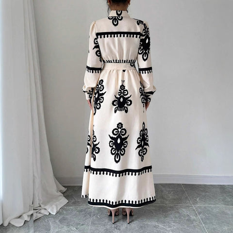 Image of Style Printed Tie-up Long Dress with A-line Silhouette