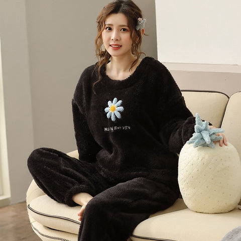 Image of Winter Warm Green Silk Pyjama Sets for Women