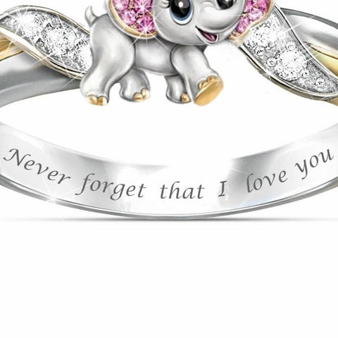 Image of Never Forget I Love You Silver Cute Pink Elephant Crystal.
