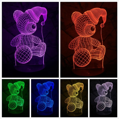 Image of Teddy Bear Hold Love Heart Balloon 3D USB LED Lamp.