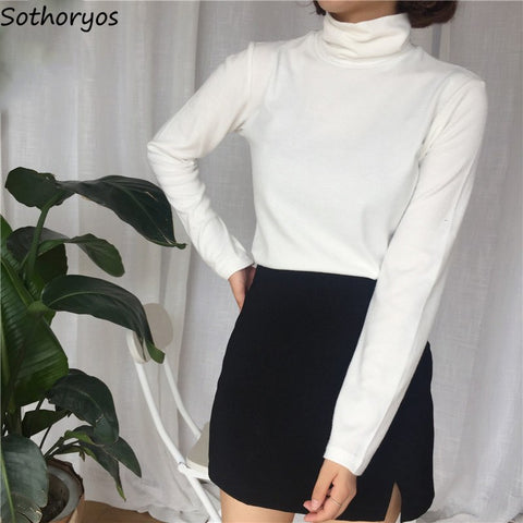 Image of T-shirts Women Turtleneck Retro Chic Long Sleeve.