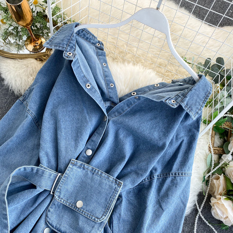 Image of Denim Shirt Women's Design Sense Of Niche Backless Lace Up