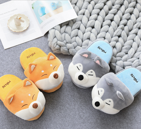 Image of Cute Shiba Inu Shoes Women's Soft Short Furry Plush Slippers