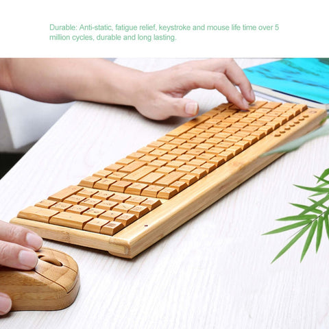 Image of Wireless Bamboo PC Keyboard and Mouse Natural Wooden.
