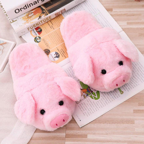 Image of Winter Women Warm Indoor Pink Pig Slippers