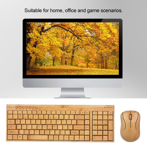 Image of Wireless Bamboo PC Keyboard and Mouse Natural Wooden.