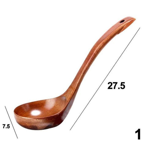 Image of Long Handled Bamboo Wooden Soup Spoon