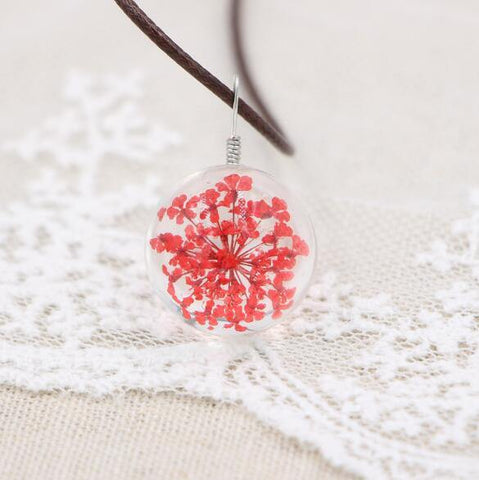 Image of Boho Transparent Resin Dried Flower Necklace.
