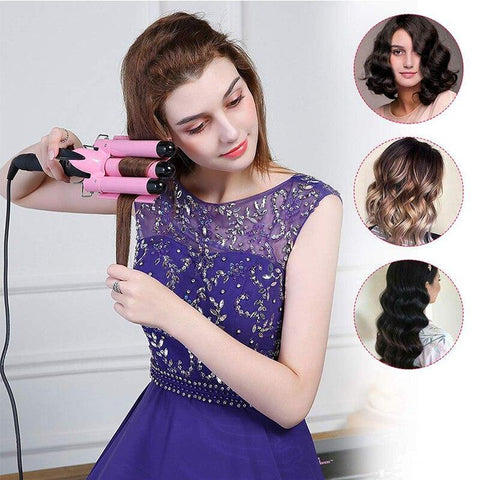 Image of LED Ceramic Triple Barrel Hair Curler Irons Hair.
