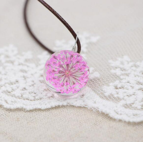 Image of Boho Transparent Resin Dried Flower Necklace.