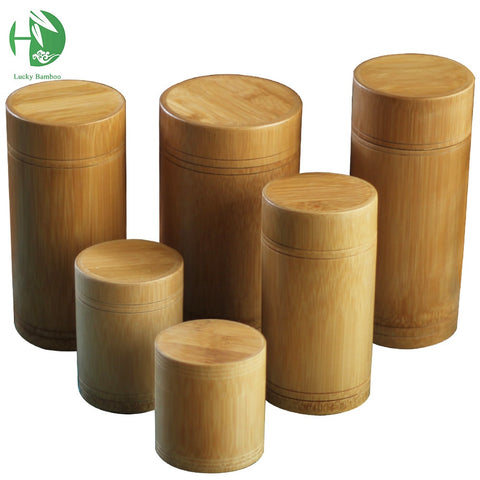 Image of Bamboo Storage Bottles Jars Wooden Small Box Containers