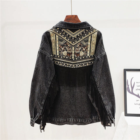 Image of Tassel Embroidered Denim Jacket