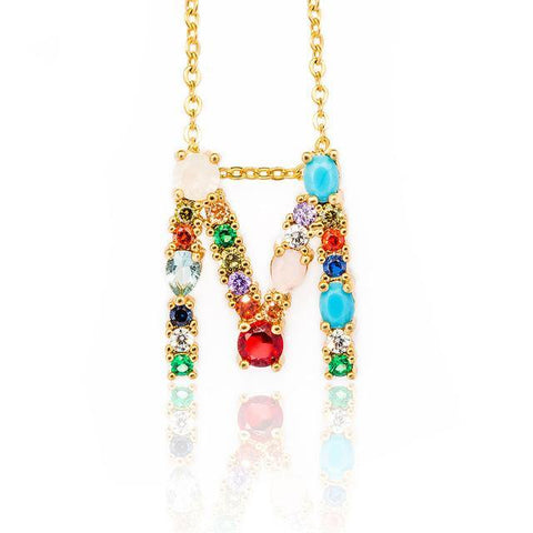 Image of Multicolor charm Gold pendant Necklace.
