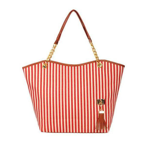 Image of Striped Canvas Handbag