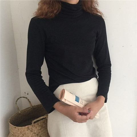 Image of T-shirts Women Turtleneck Retro Chic Long Sleeve.