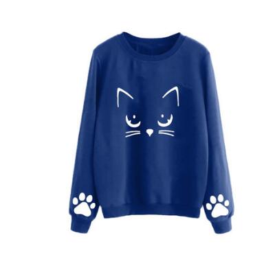 Image of Cat Printing Round Neck Long Sleeve Warm Sweatshirts.