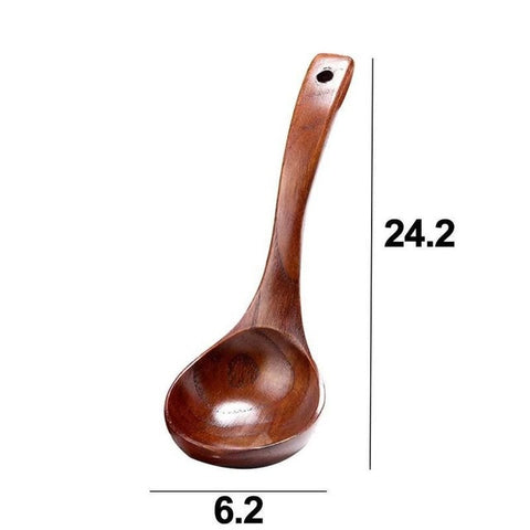 Image of Long Handled Bamboo Wooden Soup Spoon