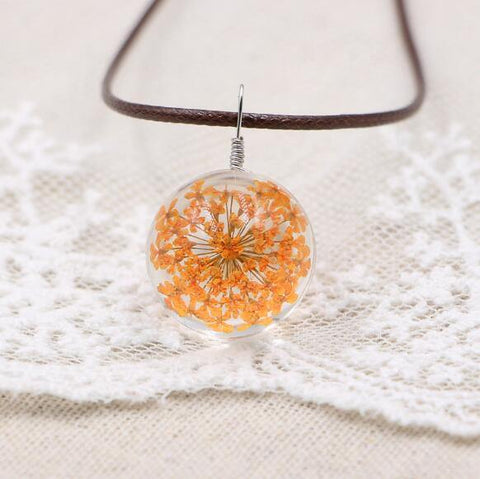 Image of Boho Transparent Resin Dried Flower Necklace.