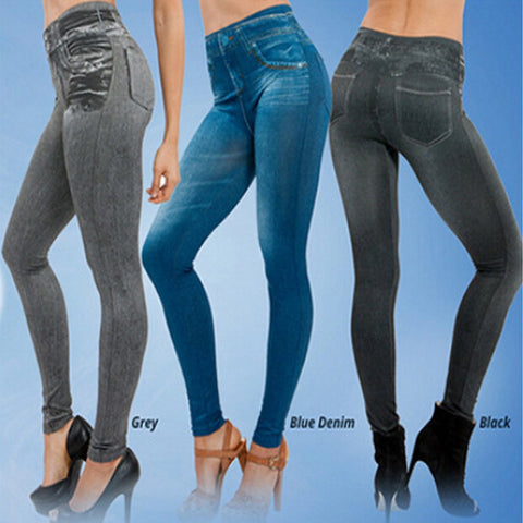 Image of Women Fashion Faux Denim Jeans Leggings.