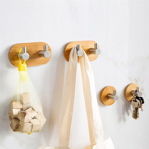 Image of Stainless Steel Bamboo And Wood Three-row Hook.