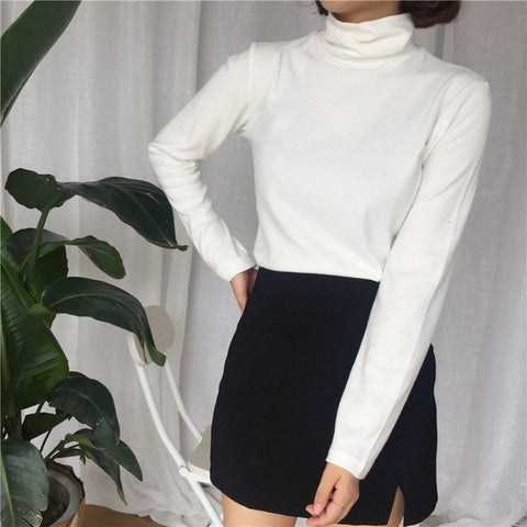 Image of T-shirts Women Turtleneck Retro Chic Long Sleeve.