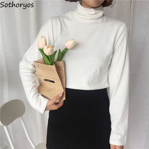 Image of T-shirts Women Turtleneck Retro Chic Long Sleeve.