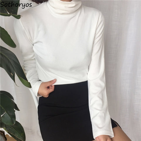 Image of T-shirts Women Turtleneck Retro Chic Long Sleeve.