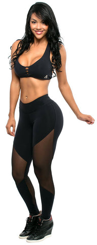 Image of Polyester Leggings Black Yoga Pants.