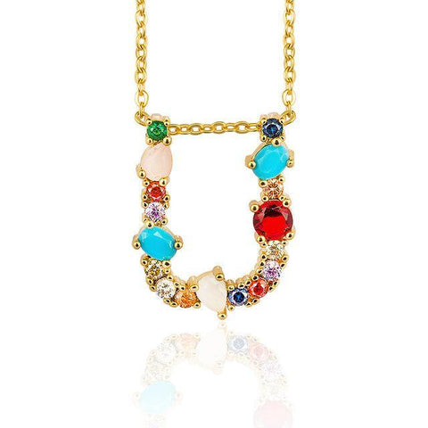 Image of Multicolor charm Gold pendant Necklace.