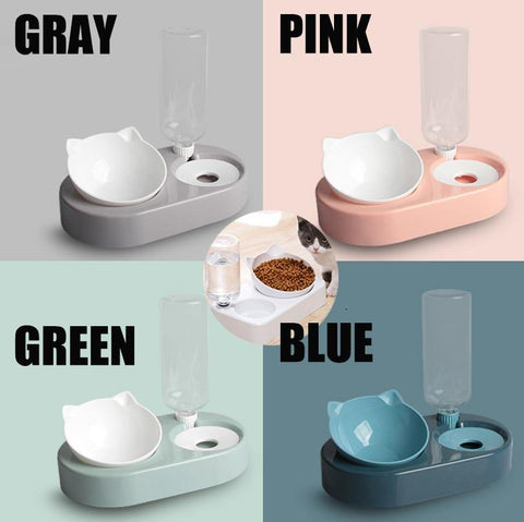 Image of 2-in-1 Bowl Automatic Water Storage Food Container with Waterer Pet Feeder.