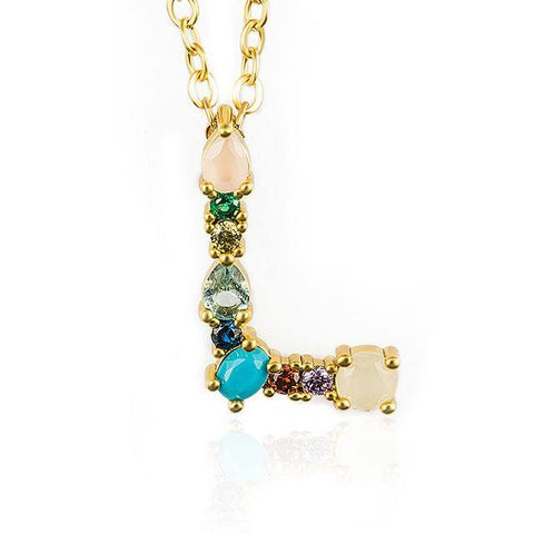 Image of Multicolor charm Gold pendant Necklace.