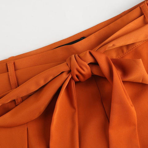 Image of Orange Wide Leg Chiffon Pants.