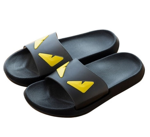 Image of Solid Fox Fur Slides Slippers.