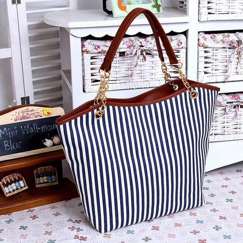 Image of Striped Canvas Handbag