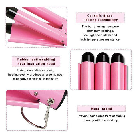 Image of LED Ceramic Triple Barrel Hair Curler Irons Hair.