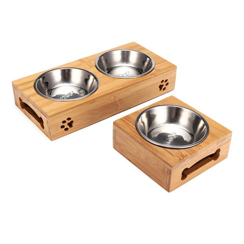 Image of Pets Bamboo Rack Food Water Bowl