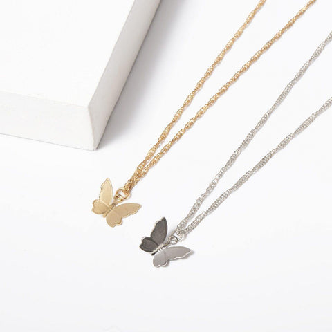 Image of Gold Chain Butterfly Pendant Choker Necklace.