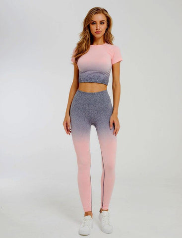 Image of Short Sleeve Yoga Set For Fitness Leggings + Cropped shirts.