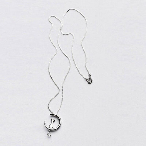 Image of Sterling Silver Cat Charm Pendant Necklaces.