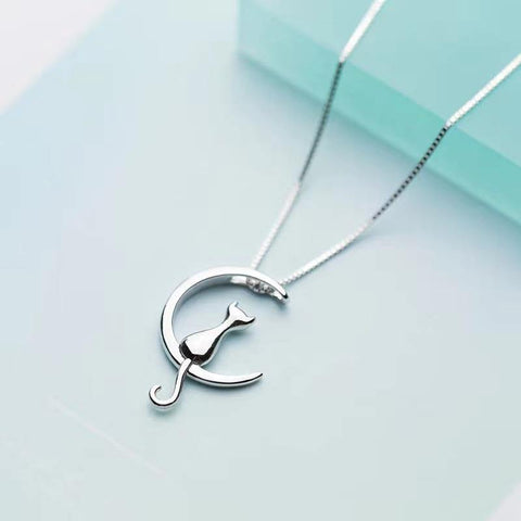 Image of Sterling Silver Cat Charm Pendant Necklaces.