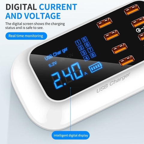 Image of 8 Ports Quick Charge 3.0 Led Display USB Charger.