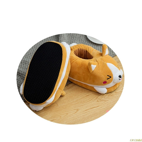 Image of Cute shiba Inu warm plush slippers.