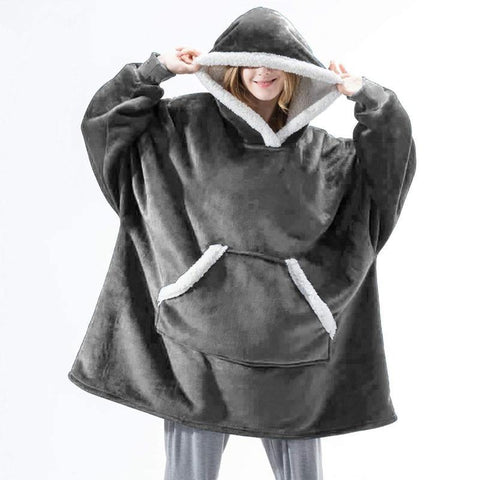 Image of Winter Warm Fleece Wearable Hooded Blanket Fluffy Blanket Hoodie.