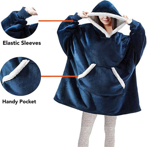 Image of Winter Warm Fleece Wearable Hooded Blanket Fluffy Blanket Hoodie.
