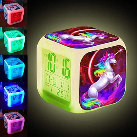Image of Unicorn Alarm Clock 7 Colours Changing Led Night Light.