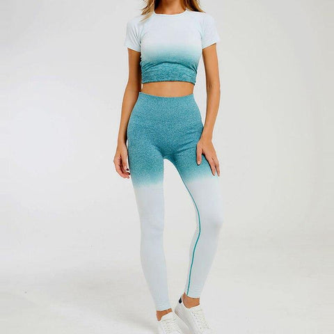 Image of Short Sleeve Yoga Set For Fitness Leggings + Cropped shirts.