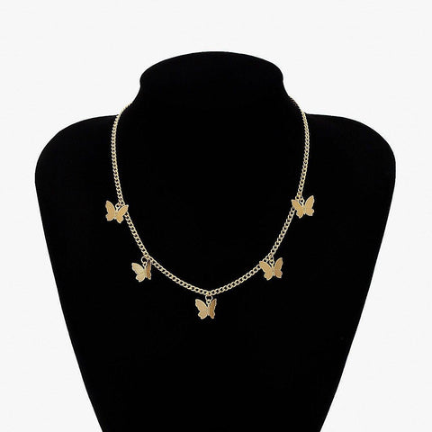 Image of Gold Chain Butterfly Pendant Choker Necklace.