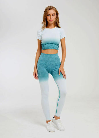 Image of Short Sleeve Yoga Set For Fitness Leggings + Cropped shirts.