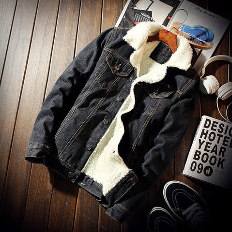 Image of Men Jacket and Coat Warm Denim Jacket.